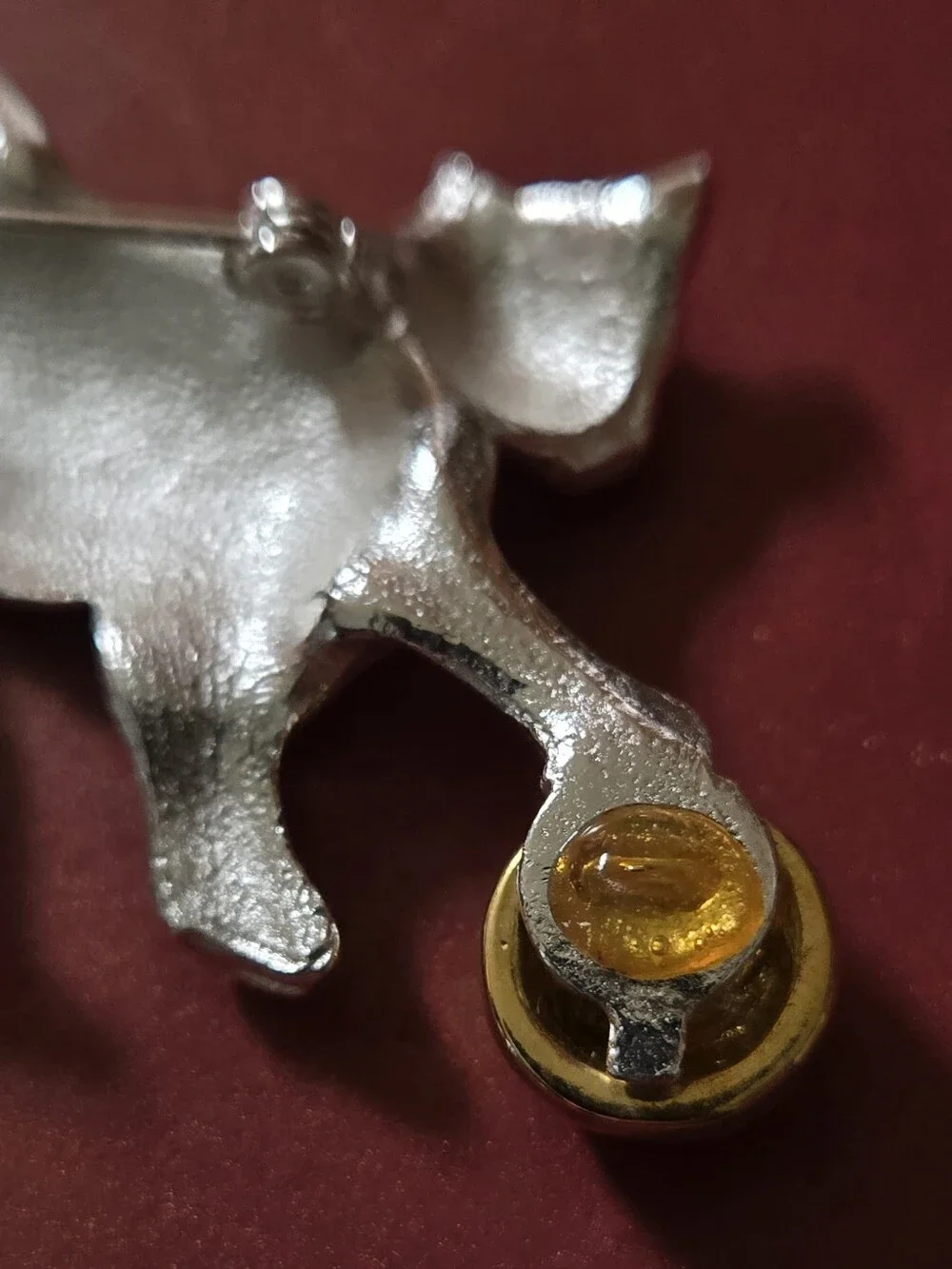 Cool Cat Brooch Silver Tone Cat With Gold Ball Brooch Cat Lady Jewelry